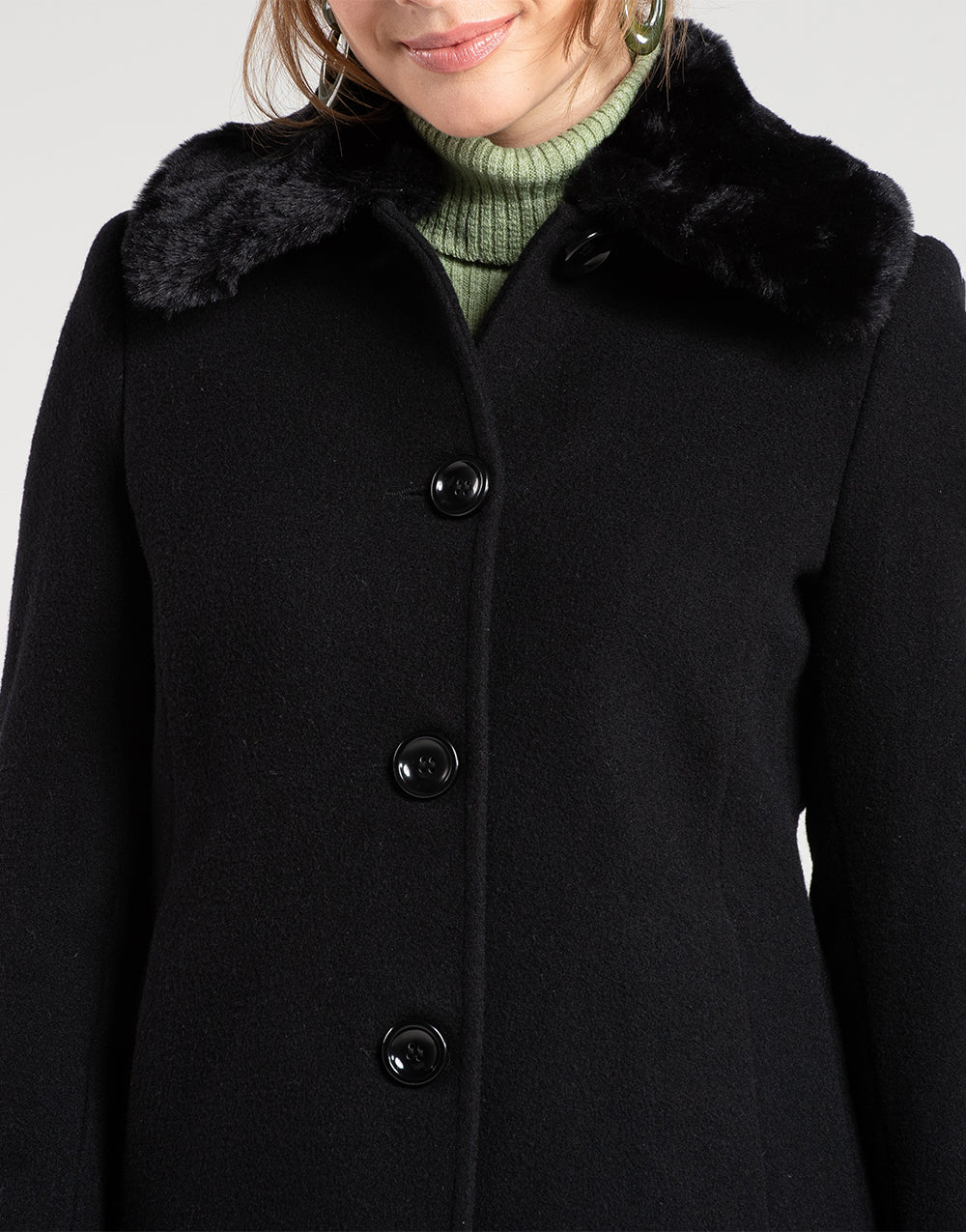 Casaco Lã Natural Gola Pelo Bérgamo Preto