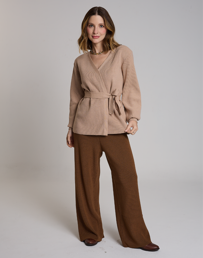 Casaco de Tricot com Faixa Softline Bege