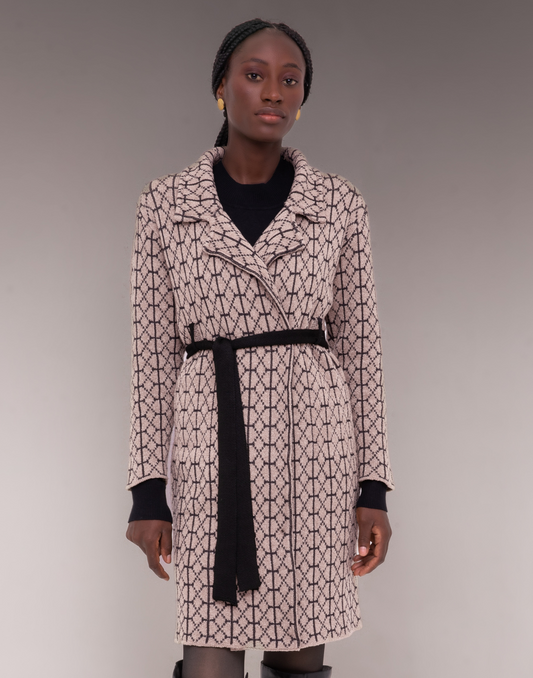 Trench Coat Mousse Geométrico Bege e Preta