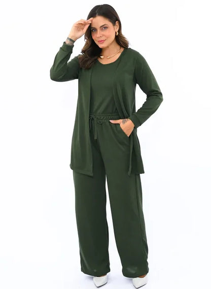 Kit 3 Peças Lanzinha • Pantalona + Blusa + Quimono